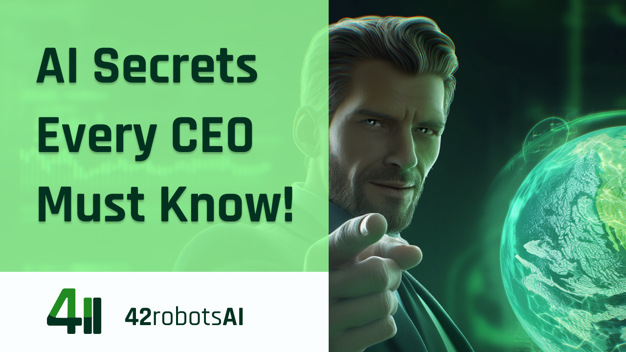 AI secrets for CEOs: Futuristic executive interacts with a holographic globe, highlighting the global impact of AI. 42robots AI provides advanced artificial intelligence solutions and insights for business leaders.